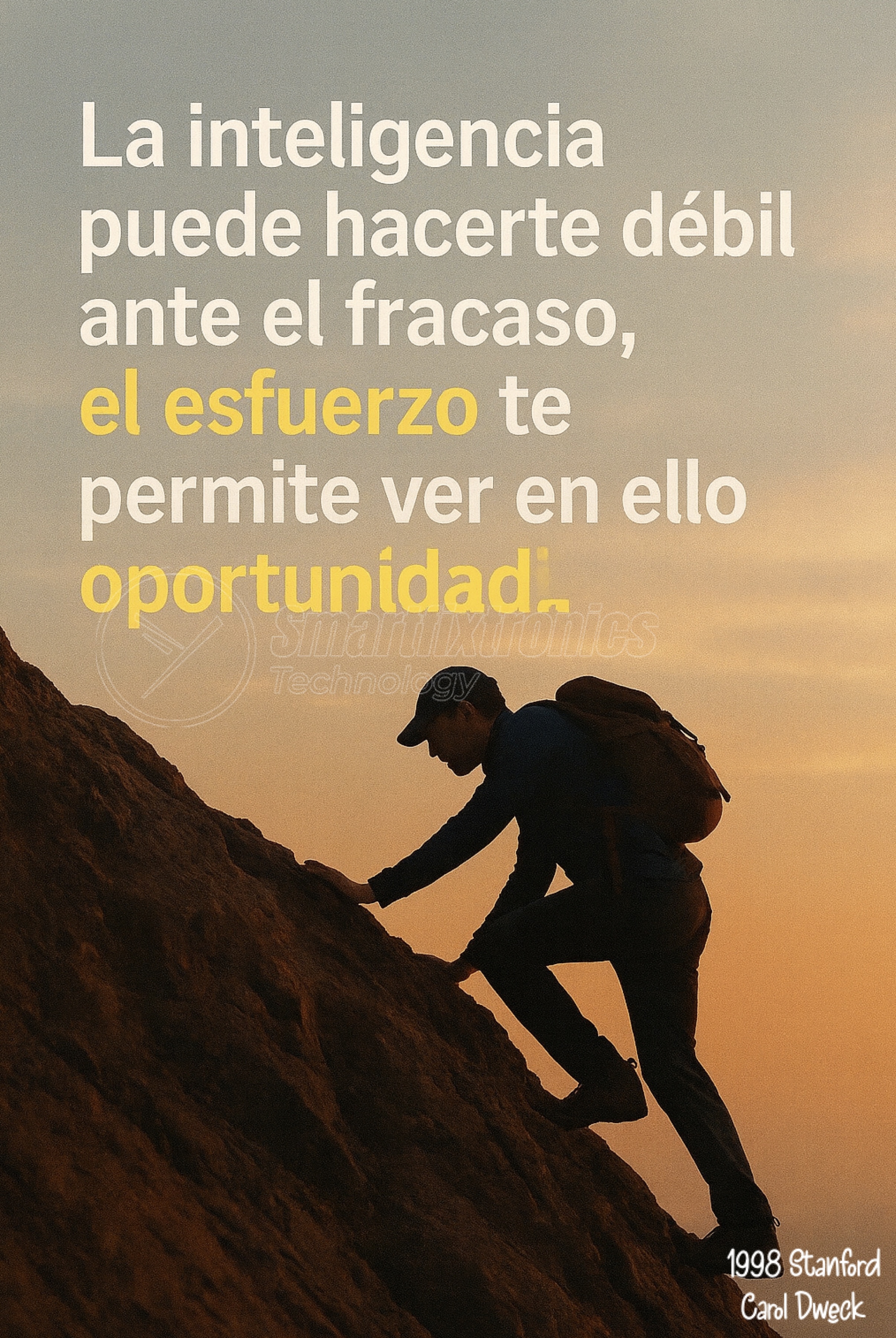 Climber at sunset with motivational quote: effort turns failure into opportunity.