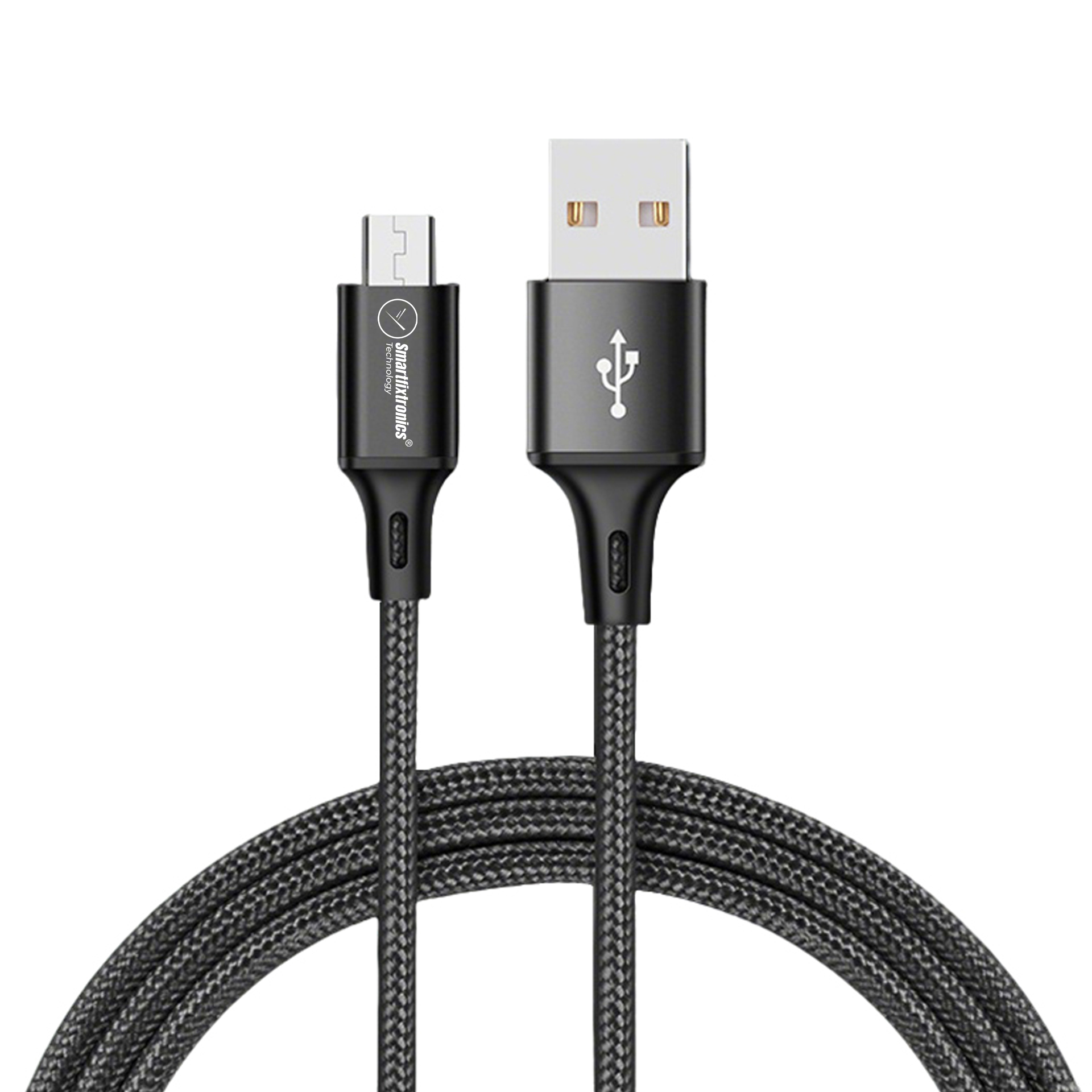 Smartfixtronics USB-A to Micro USB braided cable for fast charging and data transfer.